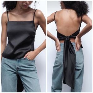 Zara Satin Effect Bow Top Size Small